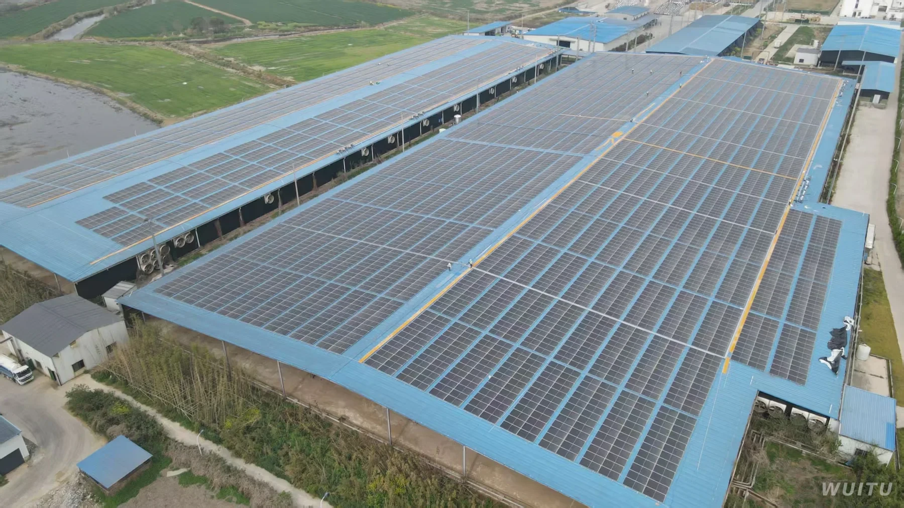 Solar arrays installed across dairy-barn roofs